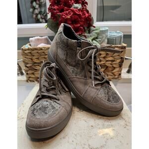 Hotter Women’s 10 Rapid Ankle Boots Lace Up Taupe Suede and Snake Print Leather